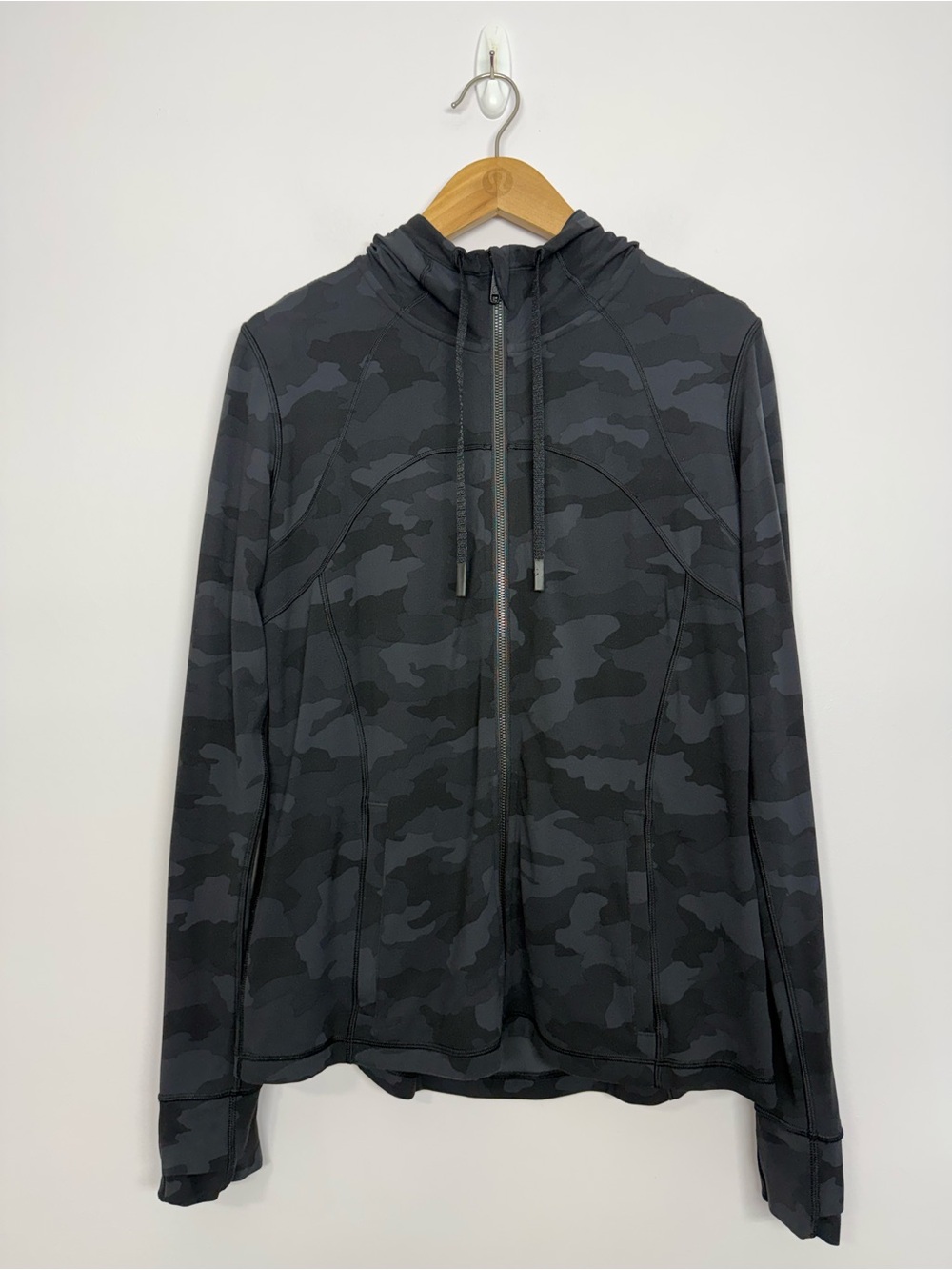 186: Lululemon Hooded Define Jacket Nulu Heritage 365 Camo Deep Coal Size 14